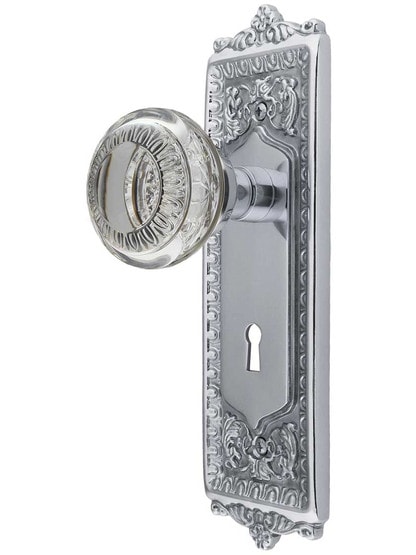 Egg & Dart Design Mortise-Lock Set with Ovolo Crystal-Glass Knobs.